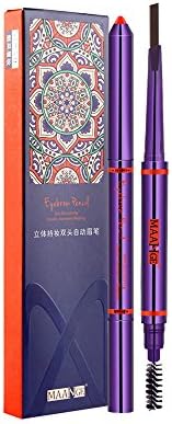 Automatic Eyebrow Pencil with Brow Brush Double-headed Cinidy 2 in 1 Waterproof Drawing Eye Brow Pen Makeup Eyebrow Stamp Cosmetic Tool (#02 Dark Brown)