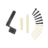 EastRock Acoustic Guitar Bridge Pins, Black & Ivory, 6 Piece, String Winder with Bridge Saddle and Nut