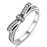FULLIN Cute Ring Sparkling Bow 925 Sterling Silver Ring Ladies Eternal Love Bow Rings Size 6-9
