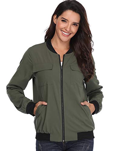 [- MISS MOLY Womens Lightweight Bomber Jackets Ladies Coats Zip up Outwear Casual Long Sleeves Fash