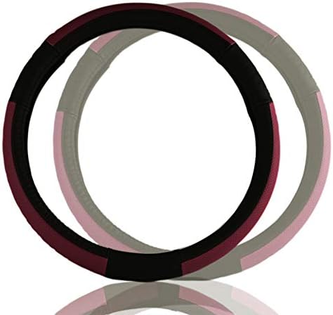 CDGroup Genuine Black Real Leather With Perfect Stitching, Car/Auto/Truck/SUV/Van Steering Wheel Cover with Strong Practicability and Durability (Circular Shaped-B, Amaranth)