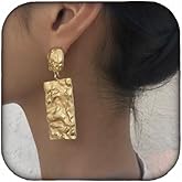RELOVET Geometric Statement Earrings Dangle Studs Punk Minimalist Hammered Gold Silver Ear Jewelry for Women (gold)