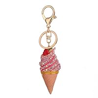 gofar Fashion Keychain Strawberry Ice Cream Cone Ice Cream FauxRhinestone Alloy Keychain Keychain Bag Charm Pink