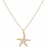 Gweqou Trendy Necklaces for Women 18K Gold Plated Dainty CZ Pendant Necklace Starfish Star Moon Element Necklace Jewelry