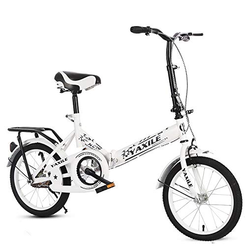 Minkui Folding Ladies Shopping City Bike 16 inch Ultra Light Mini Scooter Portable Adjustable Handlebars and Seats-White