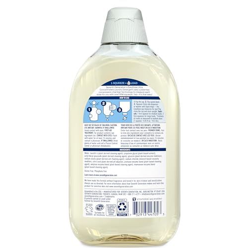 SEVENTH GENERATION EASYDOSE LAUNDRY DETERGENT, ULTRA CONCENTRATED: 66 LOADS, FREE & CLEAR DESIGNED FOR SENSITIVE SKIN, 23.1 FL OZ