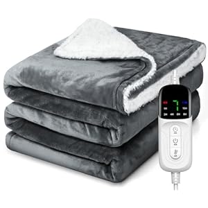 電気毛布 掛け敷き兼用 188×130cm 電気ブランケット 電気ひざ掛け (グレー)