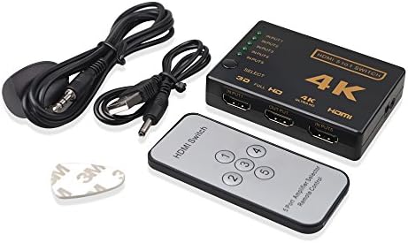 HDMI Switch 4Kx2K, Jmday 5 Ports HDMI Switch 3D support HDMI v1.4 for 4K TV/HDTV/Chromecast Stick/Fire TV/HD-DVD SKY-STB Xbox360