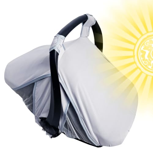 RHYDEER Baby car seat Cover with Mosquito net, 2 in 1 Infant carseat Sun Shade Cover and carseat Mosquito net, Grey