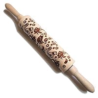 Youzpin Chick Pattern Beech Wooden Rolling Pin, Wooden Laser Engraved Rolling Pin, Rolled 360 Degrees Embossed Engraved Roller Pin for Baking Embossed Cookies Housewarming Gift (435cm)