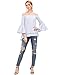 SheIn Women's Off The Shoulder Bell Sleeve Striped Blouse - Dark Blue Small