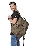 Kattee Men’s Leather Canvas Backpack Large School Bag Travel Rucksack Army Green