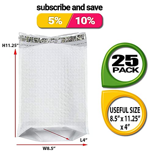 25 Pack Expandable Bubble Mailers 8.5 x 11.25 x 4 Gusseted Padded