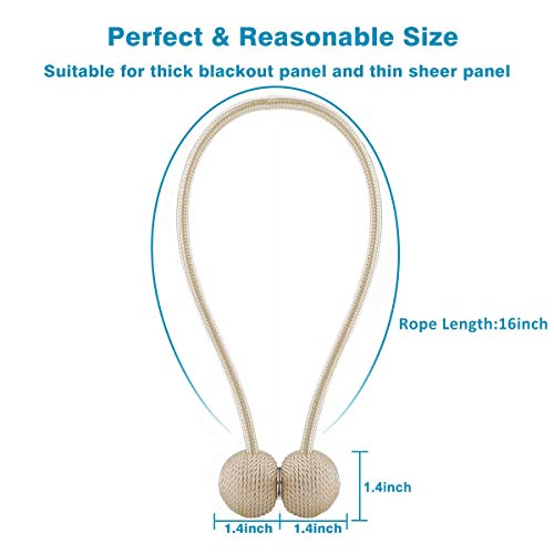 SmallDot Magnetic Curtain Tiebacks, [Pack of 6] Drapery Hooks Holdbacks Holders with Strong Magnet for Window Sheer Blackout Panels, 16 Inch, Beige - Thumbnail 3