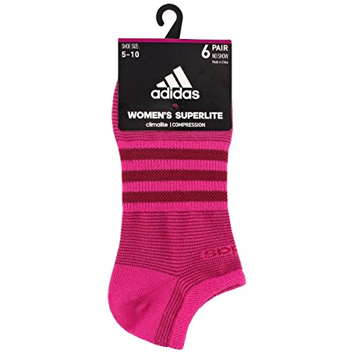 adidas Women's Superlite No Show Socks (6-Pack), Bahia Magenta/Mystery Ruby/Easy Coral/Sun Glow/Bright Green/Core Green/White, Women's Sock size (5-10)