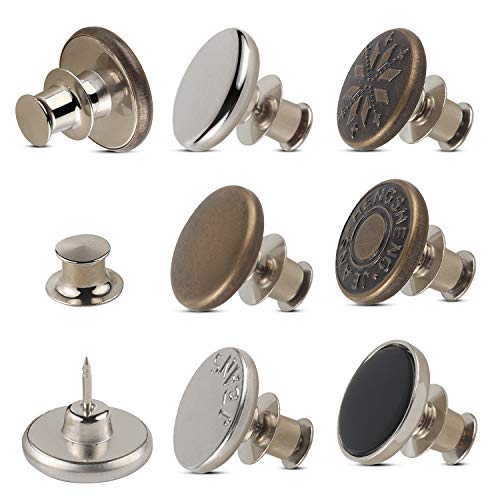 MSDADA 6 Sets 17mm Replacement Button Pins for Jean, Instant Buttons Jean Button, Adjustable Button Pins for Pants, No Sew Metal Clips Snap Tack Extend or Reduce Any Pants Waist