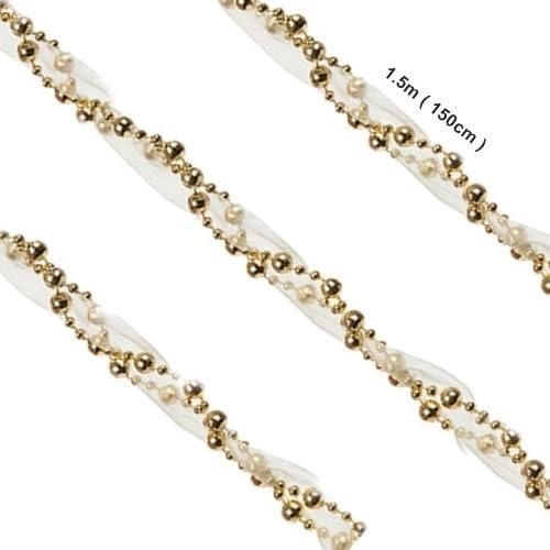 Luxury Bead Chain with Ribbon Gold Christmas Tree Decoration Xmas