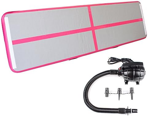 Inflatable GYM Mat Home Air Floor Inflatable Tumbling Mat for Gymnastics Inflatable Air Track + 500W Pump 110V (Pink 02)