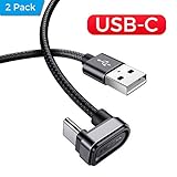 USB Type C Cable, ROCK 2-Pack 3.3Ft 180 Degree Right Angle Braided USB C Cord Fast Charging Cable for Samsung Galaxy S9/S8 Note 8,Google Pixel, LG G6 G5, Pixel 2, Moto G6, Nintendo Switch (Black)