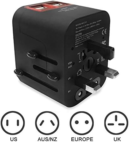 ANTOPM Universal Travel Adapter International Power Converters European Adapter with 4 USB Charger&amp; Worldwide AC Power Plug Wall Charger for US UK AUS EU Asia Cell Phone/Laptop 150+Countries, Black