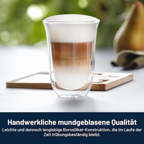 Gläser Set DLSC312, 2 doppelwandige Thermogläser mit Isolierfunktion für kalte und warme Getränke, widerstandsfähiges Borosilikatglas, Spülmaschinenfest, Fassungsvermögen 330 ml , 2 Stück