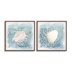 2 Piece Framed Canvas Wall Art for Living Room, Bedroom Conch Theme Canvas Prints for Home Decoration Ready to Hang - 16"x16"x2 Panels