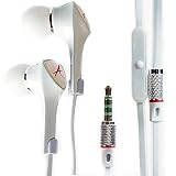 Alpatronix EX120 High Performance Tangle Free In-Ear Headphones & Zinc Alloy Headset with Universal 1-Button Control & Built-In Microphone / Built-In Subwoofer (Comes with Carrying Pouch & 3 Rubber Eargels) - (White)