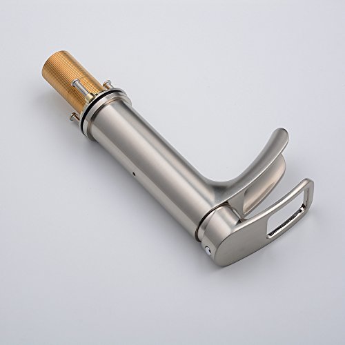 Bathroom Faucet Brushed Nickel Waterfall,Hiendure Brass Single Handle Low Arc Bathroom Sink Faucet with Hole Cover Plate