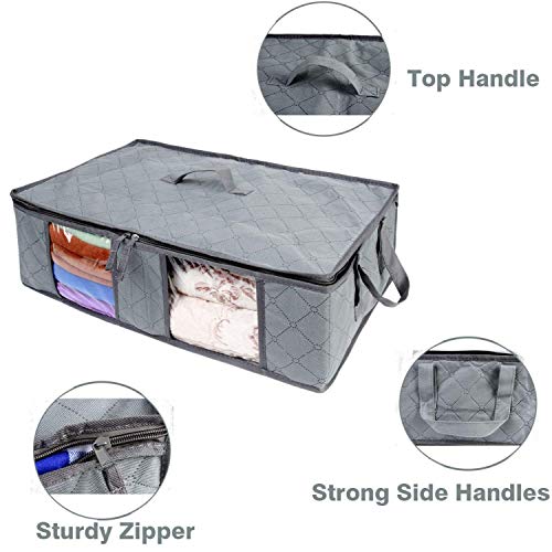 Extra Large Clothes Storage Bags, Space Saver Clothing Organizers for Bedroom, Closet & Underbed, Large Clear Window & Carry Handles, Great for Blanket, Comforters, Linen, and More (3-Pack, Gray) - Thumbnail 4