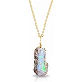 Gem O World Natural Raw Gemstone Pendant Necklace for Women | German Silver 16+2 Inch Adjustable Chain | Minimalist Healing Crystal Jewelry Gift (Opal)