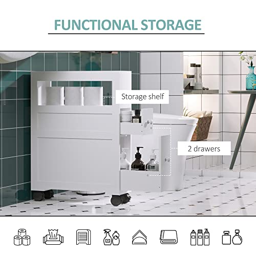 6.25" x 20.5" x 28.25" Wood Rolling Narrow Bathroom Side Storage