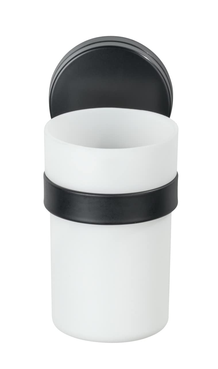 WENKO Static-Loc Plus Pavia Black Toothbrush Holder for Toothbrush and Toothpaste, No Drilling Required, Steel, 6 x 12 x 9 cm