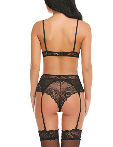 untlet Erotische Dessous Strapse Set Erotik Reizwäsche Negligee Reizvolle Spitze Bustier Lingerie 3-TLG mit… – Bild 3