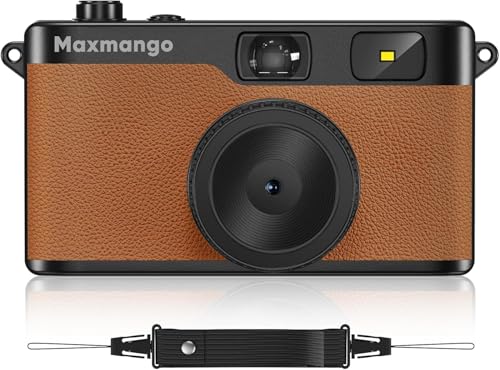 Maxmango D53 Compact Digital Camera Without Screen, Vintage Retro Camera 12 MP Capture Real Moments, Downloadable DIY Filters, USB-C, 8 GB SD Card Included, Up to 4000 Photos (Brown)