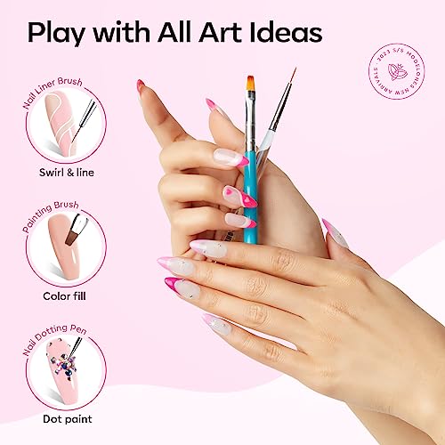 Modelones 20PCS Gel Nail Polish Kit with U V Light Starter kit-6 Colors Hot Pink Rose Red Soak Off Gel Polish Set, Portable Mini LED Lamp, Base Top Coat, All in One Manicure Kit DIY Salon Gift