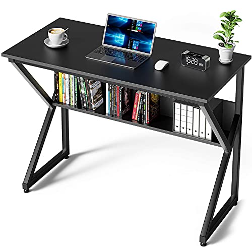 NOBLEWELL Computer Desk with Bookshelf, 47 Inches Wood Desk with