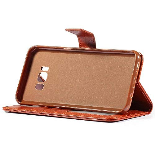 Samsung Galaxy S8 Plus Case, HLCT PU Leather Case, with Soft TPU Protective Bumper, Built-in Kickstand, Cash and Card Pockets (Brown) - Thumbnail 2