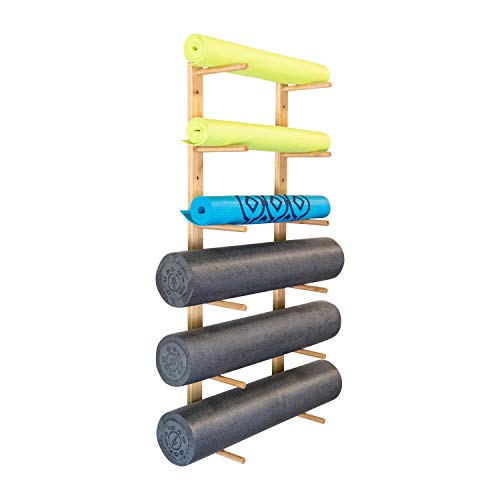 Ultra Fitness Gear Premium Foam Roller and Yoga Mat Rack, Storage Shelf, Bamboo Construction, Mounting Hardware Included