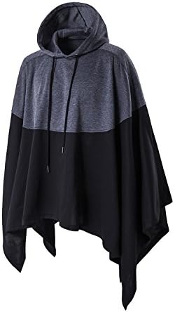 ICOOLYI Men's Fashion Long Hoodie Darkness Cloak Windbreaker Pullover Coat W03 (2X-Large, Gray&amp;Black)