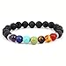 Pusheng Chakra Bracelets Set Beaded Lava Rock Stone Healing Balance Energy Yoga Bracelet,8MM Beads 3 pcs Set