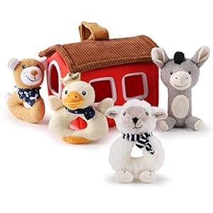 iPlay, iLearn Plush Baby Rattle Toys, Newborn Soft Farm Stuffed Animal Rattles Set, Infant Hand Sensory Development…