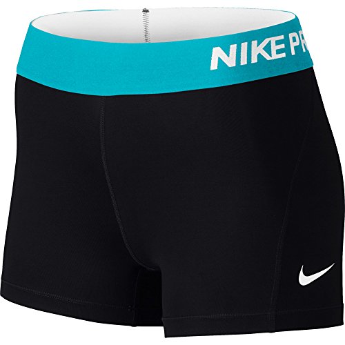 Nike Women's Pro Cool 3-Inch Training Shorts (Black/Omega Blue/Medium)