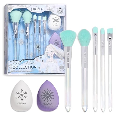 Disney Frozen 7PC Premium Makeup Brush & Blender Set, All-over, Highlighter, Co…