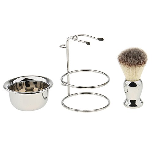 MagiDeal Mens Beard Shaving Grooming Kit, Brush, Safety Straight Razors, Alloy Bowl and Stand Base - Thumbnail 7
