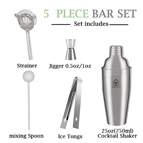 DeCuLo Cocktail-Shaker, 750 ml Martini Shaker Bar Set 5 Stück, Edelstahl Cocktail Bar Tool Kits für Anfänger, Profi… – Bild 3