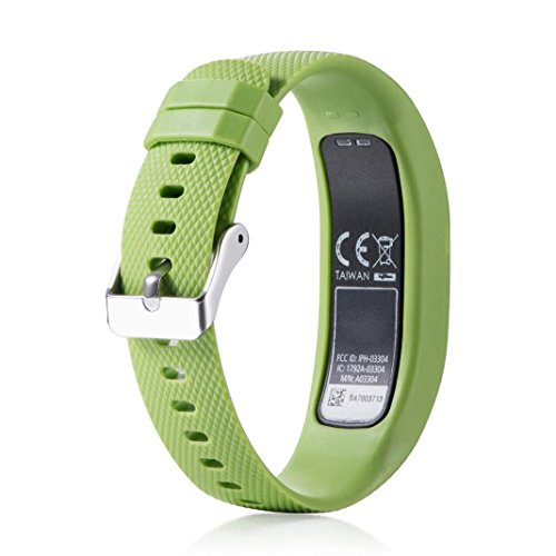 Unpara Silicone Band For Garmin vivofit 4 Replacement Wrist Band Strap With Metal Buckle Small/Large Size (Green, Large)