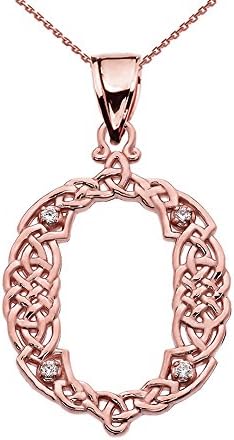 14k "O" Initial In Celtic Knot Pattern Rose Gold Pendant Necklace, 20"