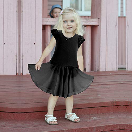 Bosowos Girls Skirted Leotard Flutter Sleeve Ballet Dancewear Cotton Front Lined for Kids Little Girl