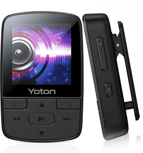 Yoton MP3 Player with Bluetooth 5.2, Expandable to 64GB, Mini Size, HiFi-Music, with Sports Clip, Independent Volume Botton, FM Radio, Earphones included