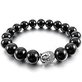 Men,Women's 10mm 12mm Alloy Bracelet Link Wrist Agate Onyx Gemstone Black Silver Buddha Mala Energy Stone Gemstone Beads
